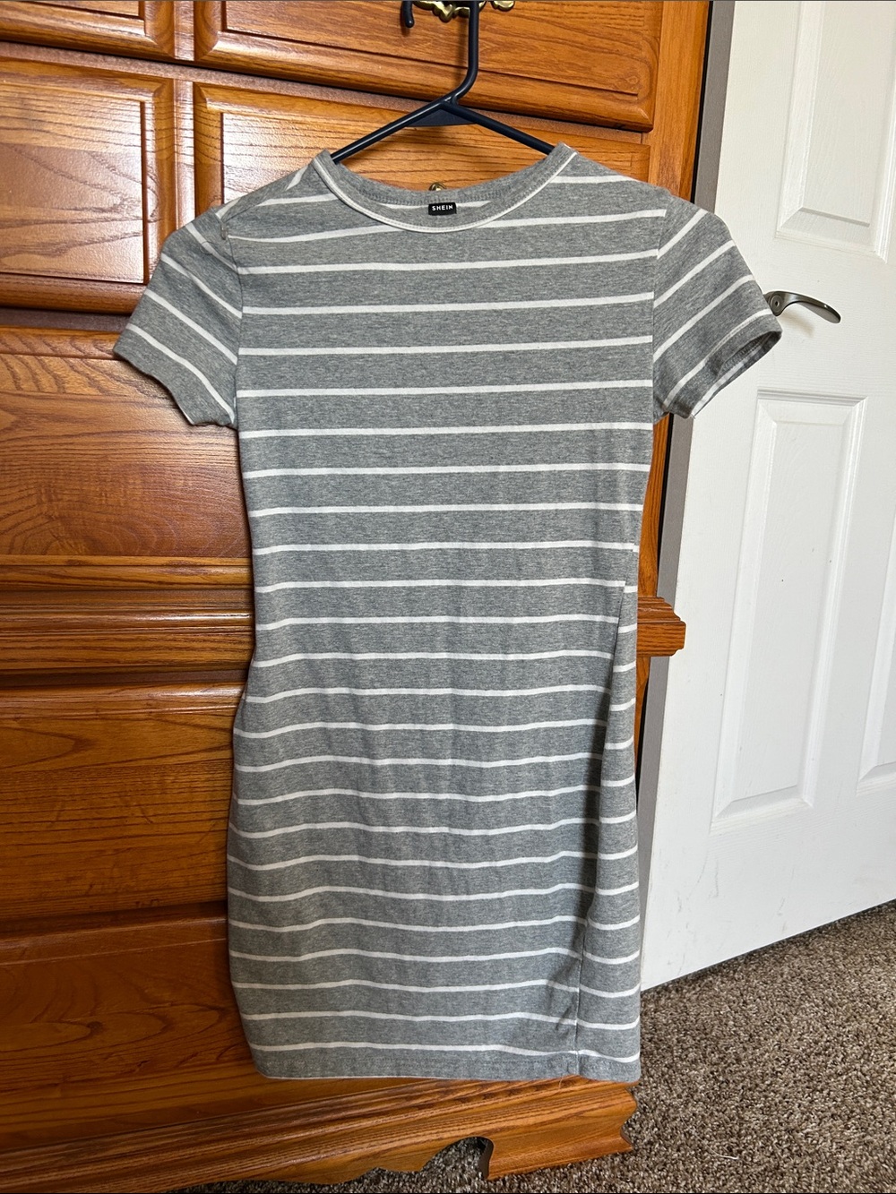 SHEIN Gray & White Striped Mini Tee Dress